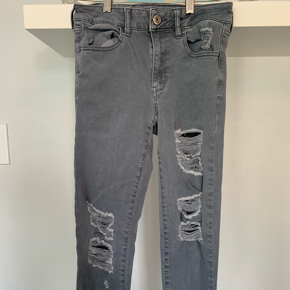American Eagle Grey Ripped Skinny Jeans